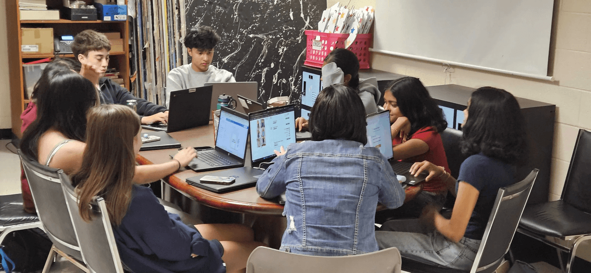 Students working on robotics projects
